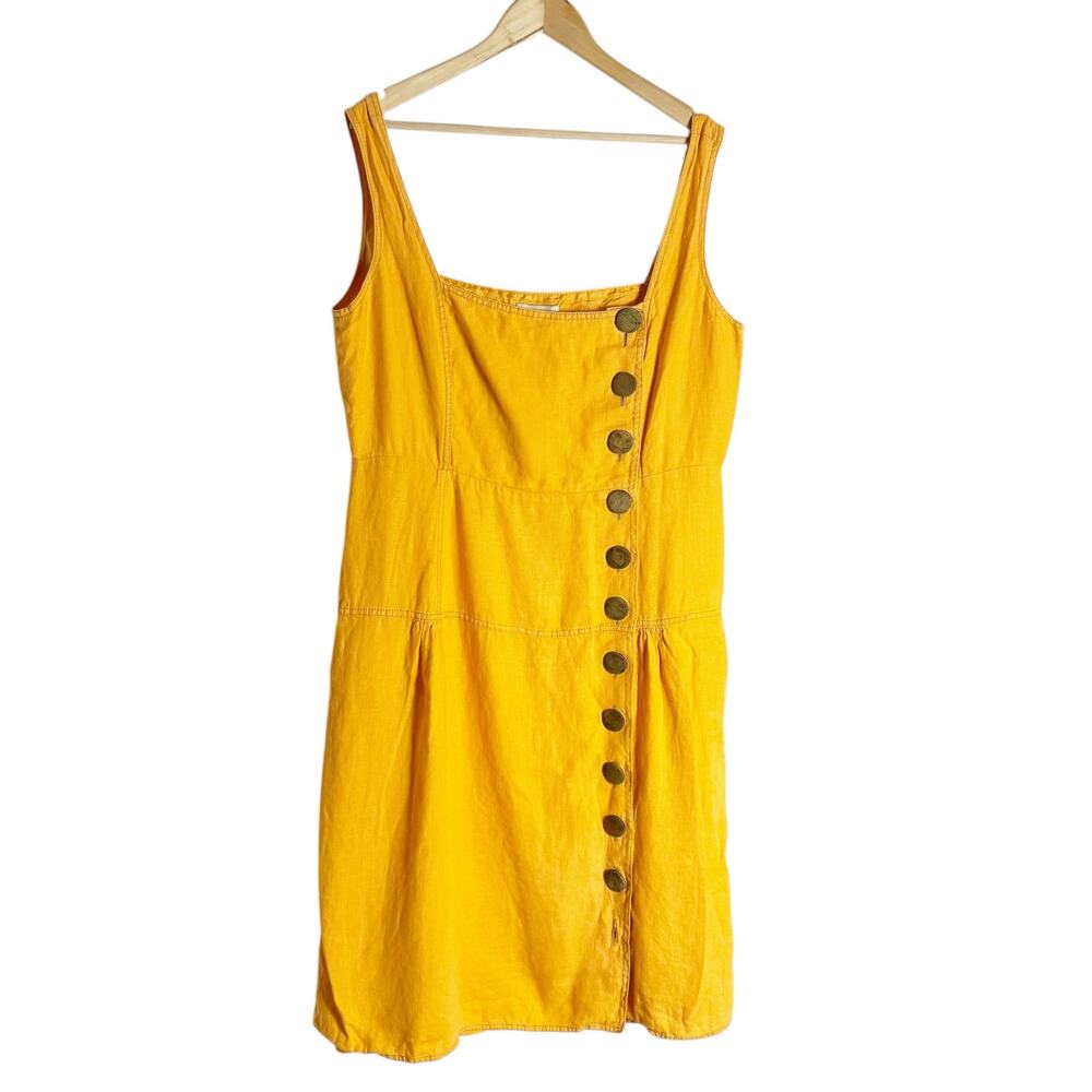 Nicholas Button Front Square Neck Sleeveless Pinafore Midi Dress Orange 16